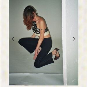 Alicia Morgand cup of noodle halter/crop top knitted handmade‎ cream/blk NWT S